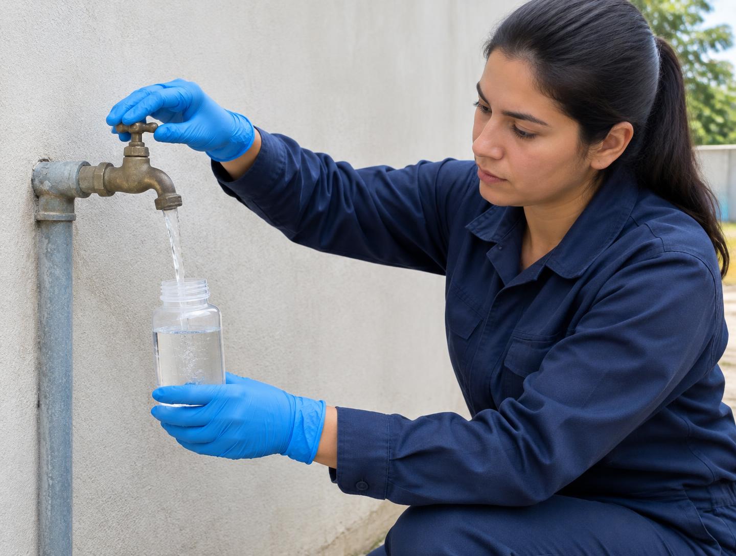 Coleta de amostra para conferir o nível de cloro na água tratada