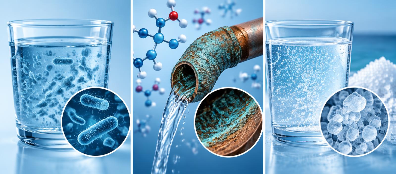 Contaminação biológica, química e por excesso de sais